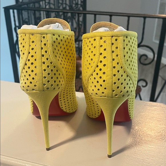 Christian Louboutin Yellow Perforated Lace-Up Peep-Toe Stiletto Booties - Picture 8 of 8